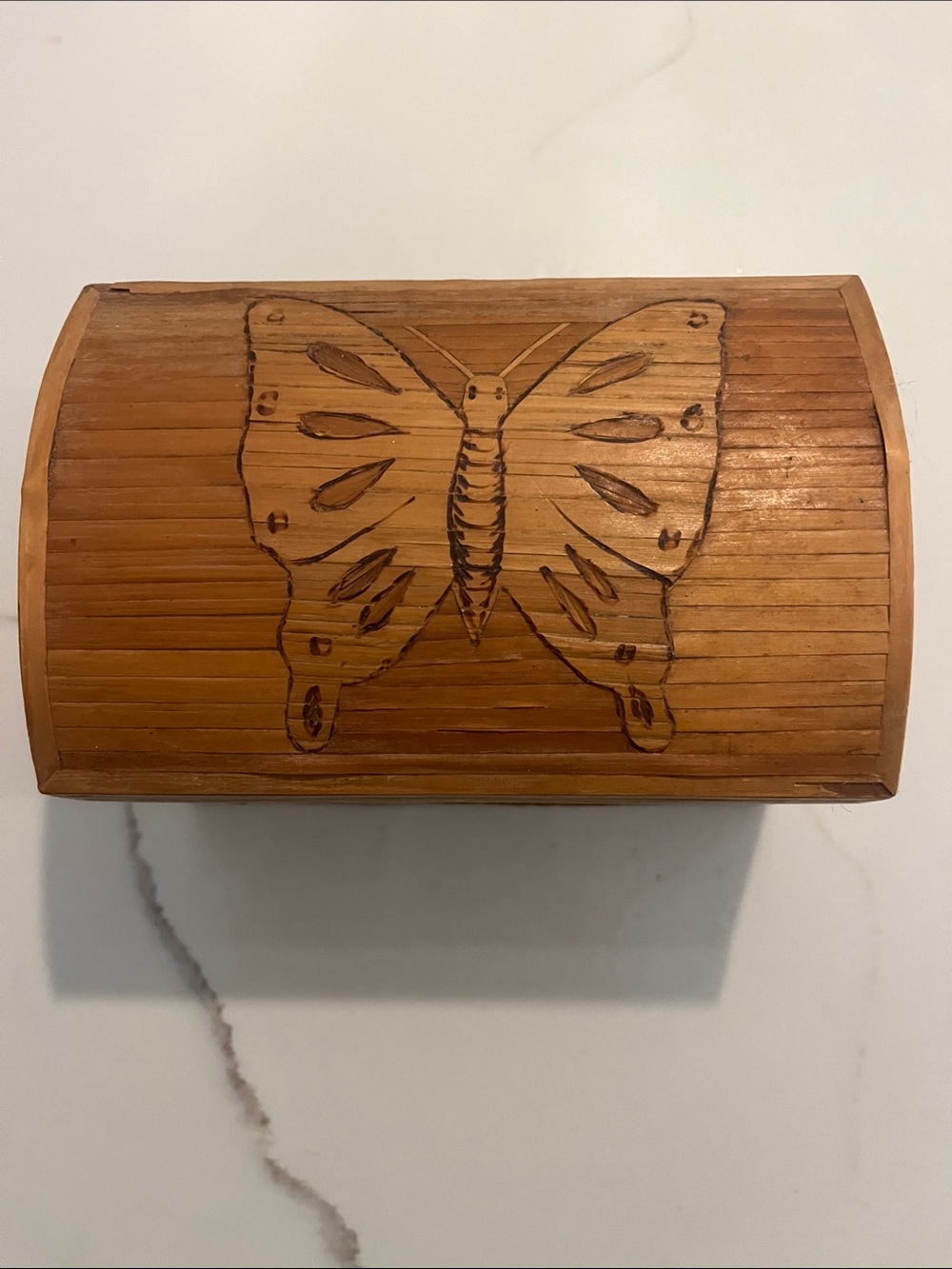 Vintage 70s Handcrafted Butterfly Bamboo Decor box 6"x4"x6"